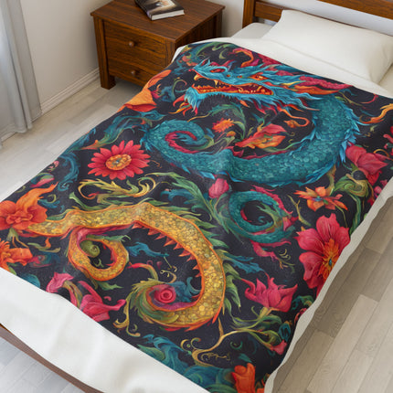 FLORAL JAPANESE DRAGON Blanket