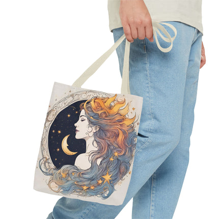 Moon Goddess Tote | Lunar Stars & Space Astronomy Grocery Bag | Laptop Book Carrier | Home Office Solar System Travel Overnight Gift