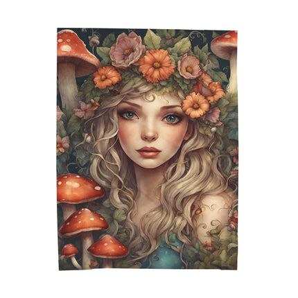 Garden Girl Fantasy Blanket, Spring & Summer Couch Plush Throw, Flower Beauty Bed Cover, Mystic Mushroom Country Home Warm Bedroom Sheet