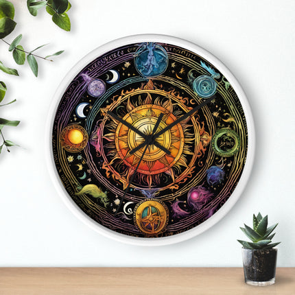 CELESTIAL COLLAGE Wall Clock - Sun Solstice Wiccan Astronomy Decor