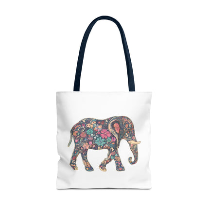 Flower Elephant Lovers Tote | Majestic Color Pattern Custom Grocery Bag | Animal Gift Office Laptop Travel | Wild Safari Business Traveler