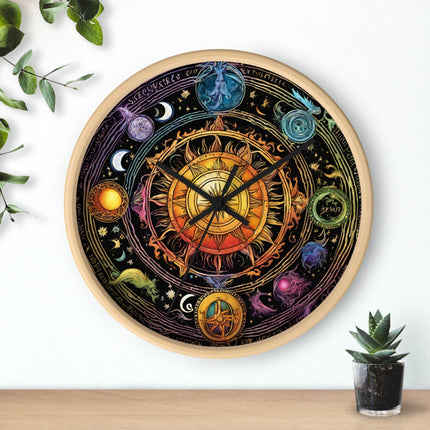 CELESTIAL COLLAGE Wall Clock - Sun Solstice Wiccan Astronomy Decor