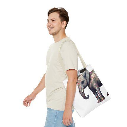 Elephant Gift Tote | Majestic Flower Pattern Grocery Bag | Animal Lovers Office Travel Carrier | Jungle Kingdom Endangered Cotton Traveler