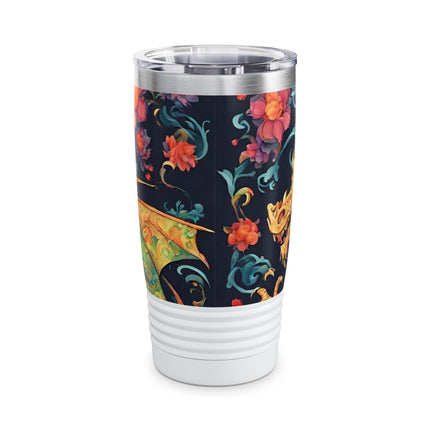 Dragon Tumbler | Japanese Flower Pattern Drink Companion | Floral Japan Insulated Travel Mug | Exercise Office College Road Trip Coffee Gift