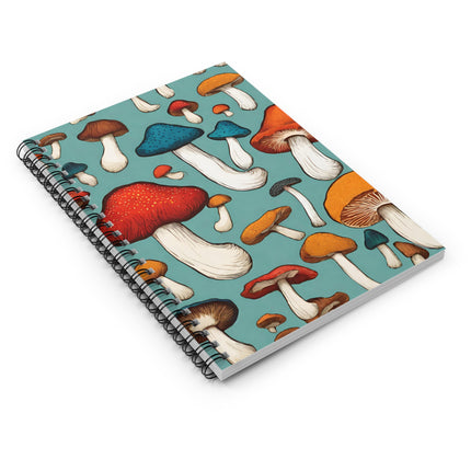Happy Mushrooms Colorful Fungi Toadstools Spiral Notebook Rule Line Paper A5 6x8 Inch Size Journal
