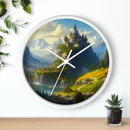MEDIEVAL MOUNTAIN CASTLE Wall Clock - Fantasy Forest Kingdom Decor