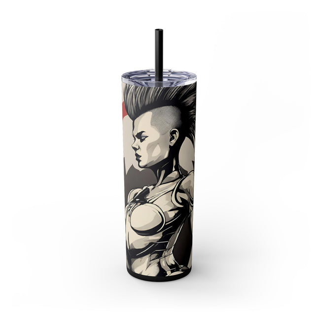 FUTURISTIC CYBER PUNK Skinny Tumbler - Sexy Cyborg Leather Clad Spike Mohawk Girl Insulated Cup