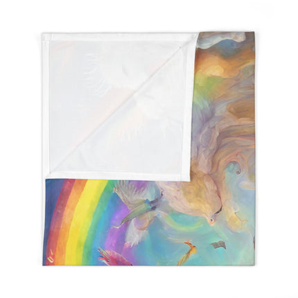 Beautiful Infant Girls Rainbow Blue Mystical Fantasy Baby Swaddle Blanket, Dream World Majestic Birds Trees Animals Changing Cover