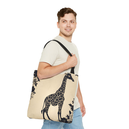 Giraffe Lovers Tote | Floral Safari Animal Grocery Bag | African Savanna Office Travel Carrier | Grassland Wood Forest Cotton Traveler