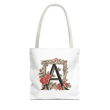 Custom Letter Personalized Tote | Rose Flowered Grocery Travel Bag | Floral Print Roses Office Laptop & Books or Exercise Overnight Carrier