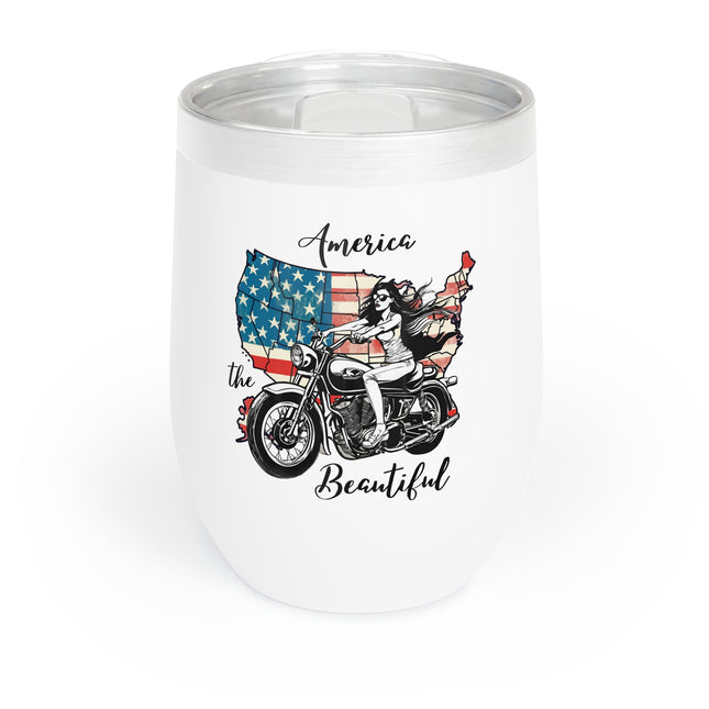 AMERICA THE BEAUTIFUL Wine Tumbler - Motorcycle Beauty Biker American Flag Cooler