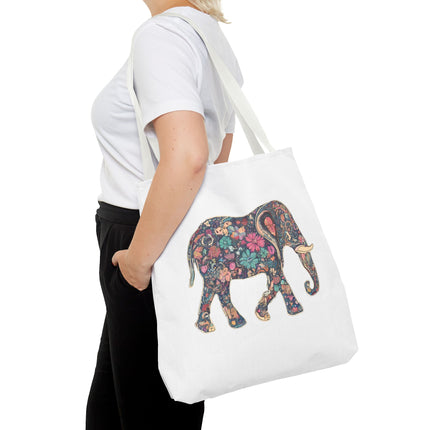 Flower Elephant Lovers Tote | Majestic Color Pattern Custom Grocery Bag | Animal Gift Office Laptop Travel | Wild Safari Business Traveler