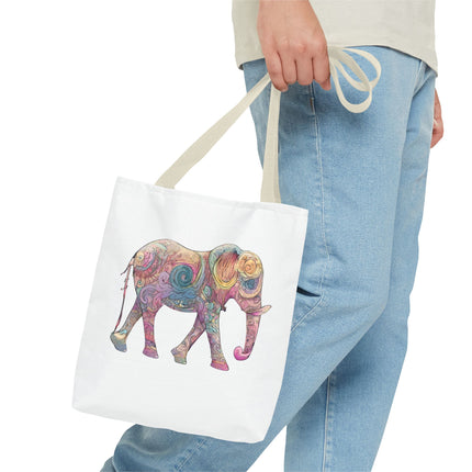 Elephant Lovers Tote | Majestic Color Pattern Custom Grocery Bag | Animal Gift Office Travel Carrier | Wild Woodland Business Traveler