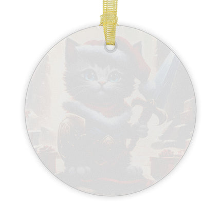 KITTEN WARRIOR Glass Christmas Ornament