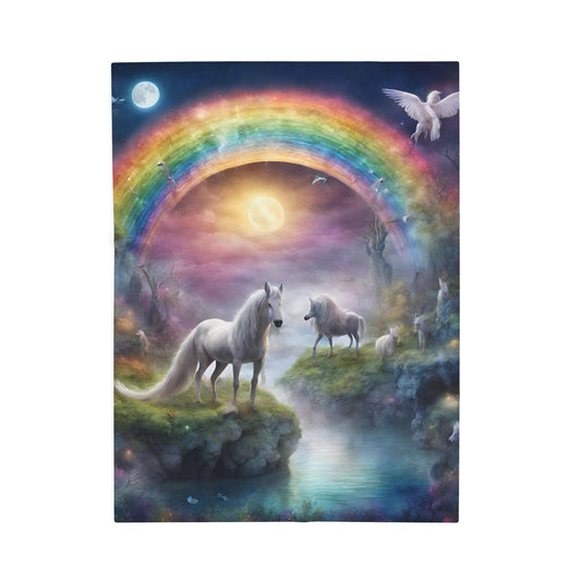 Girls Rainbow Blanket, Mystical Horse Girls Christmas Gift, Moonlight Fantasy Dreams Toddler Childrens Bed Blanket