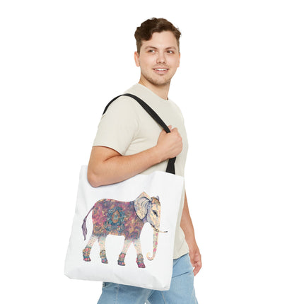 Elephant Lovers Tote | Majestic Color Pattern Custom Grocery Bag | Animal Gift Office Travel Carrier | Wild Woodland Business Traveler
