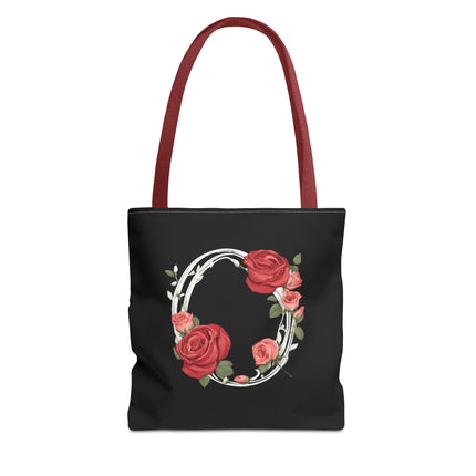 Custom Letter Personalized Tote | Rose Flowered Grocery Travel Bag | Floral Print Roses Office Laptop & Books or Exercise Overnight Carrier