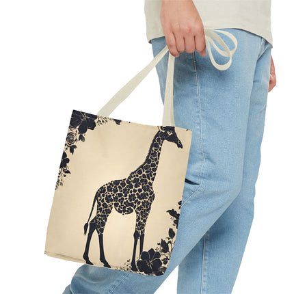 Giraffe Lovers Tote | Floral Safari Animal Grocery Bag | African Savanna Office Travel Carrier | Grassland Wood Forest Cotton Traveler
