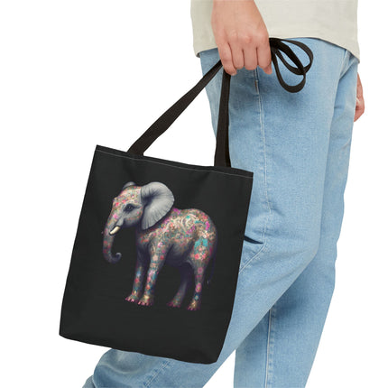 Elephant Gift Tote | Majestic Flower Pattern Grocery Bag | Animal Lovers Office Travel Carrier | Safari Kingdom Endangered Cotton Traveler