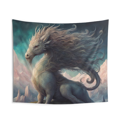Majestic Myths Wall Art Decor | Mystical Mountain Dragon Horse Tapestry | Mountain Fantasy Game Room Hanging | Mythological Bed Room Gift