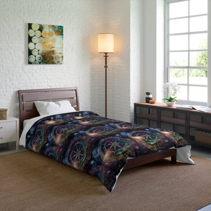 Shining Astrological Star Comforter, Wiccan Moon and Galaxy Lunar Wheel Blanket, Night Starry Sky Space Bed Cover, Astronomy Lovers Gift