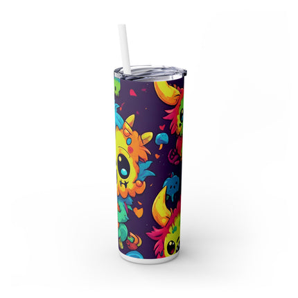Kids Little Monster Skinny Tumbler | Colorful Funny Zombie Childs Insulated Cup | Furry Mutant Fun School Lunch Classroom Drink Traveler
