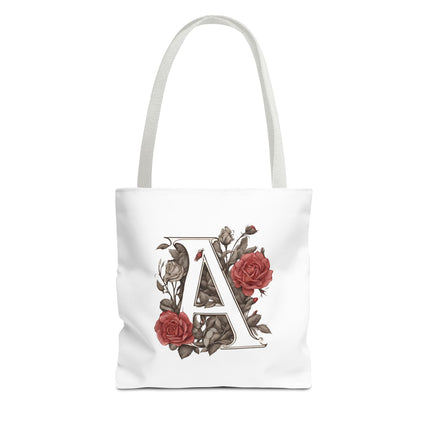 Custom Letter Personalized Tote | Rose Flowered Grocery Travel Bag | Floral Print Roses Office Laptop & Books or Exercise Overnight Carrier