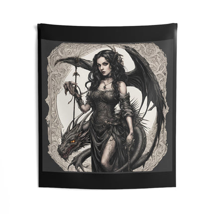 Evil Serpent Dragon Tapestry, Gorgeous Beast Wall Hanging, Winged Morphing Gothic Woman, Medieval Keeper Shapeshifter Tapestry