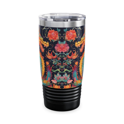 Dragon Tumbler | Japanese Flower Pattern Drink Companion | Floral Japan Insulated Travel Mug | Exercise Office College Road Trip Coffee Gift