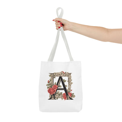 Custom Letter Personalized Tote | Rose Flowered Grocery Travel Bag | Floral Print Roses Office Laptop & Books or Exercise Overnight Carrier