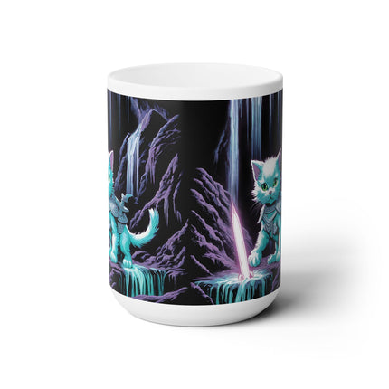 Kitten Warrior Neon Waterfall Cave Mug 15oz