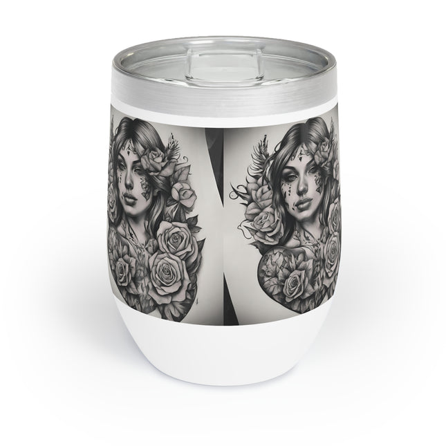 FLOWERED BEAUTY Chill Wine Tumbler - Insulated Stainless Steel Wine Cup