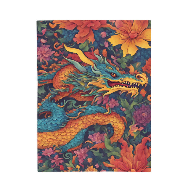 JAPANESE DRAGON FLOWER Blanket - Floral Asian Serpent Art Plush Throw