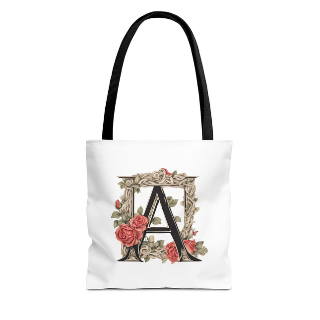Custom Letter Personalized Tote | Rose Flowered Grocery Travel Bag | Floral Print Roses Office Laptop & Books or Exercise Overnight Carrier