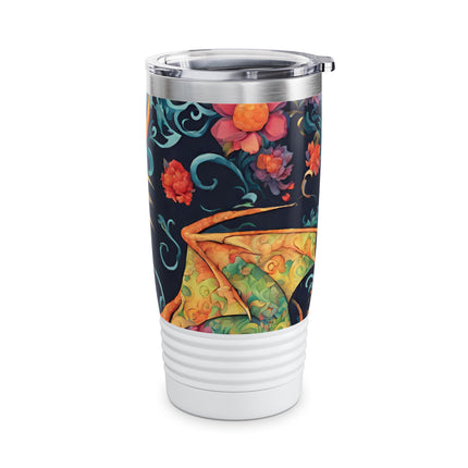Dragon Tumbler | Japanese Flower Pattern Drink Companion | Floral Japan Insulated Travel Mug | Exercise Office College Road Trip Coffee Gift