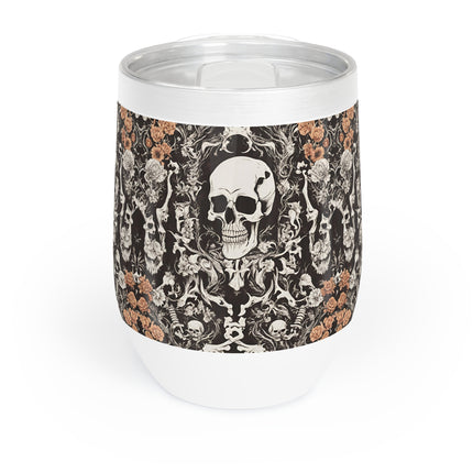 Skull and Flowers Wine Tumbler, Bone Flower Garden Pattern Wine Cooler, Flowered Design Skeleton Insulated Cup