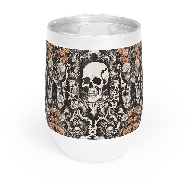 Skull and Flowers Wine Tumbler, Bone Flower Garden Pattern Wine Cooler, Flowered Design Skeleton Insulated Cup