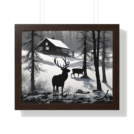 WINTER BUCK SHADOW - Deer Hunter Cabin Framed Wall Art