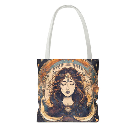 Sun & Moon Goddess Tote | Lunar Stars and Space Astronomy Grocery Bag | Wiccan Dreams Office Laptop Book Carrier | Solar System Travel Gift