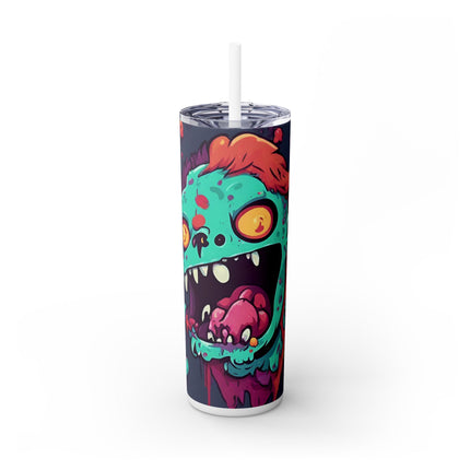Kids Little Monster Skinny Tumbler | Colorful Funny Zombie Childs Insulated Cup | Furry Mutant Fun School Lunch Classroom Drink Traveler