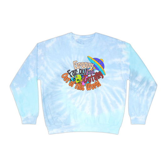 70s Retro Alien Spaceship UFO Sweatshirt | Groovy Far Out of This World Tye Dye Long Sleeve | Trippy Psychedelic Gift | Hippie Sweater Shirt