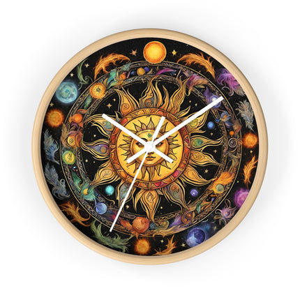 Sun Collage Wall Art Clock | Celestial Solstice Astronomy Wiccan Hanging | Comet Constellations Home Office Solar System Pagan Decor Gift