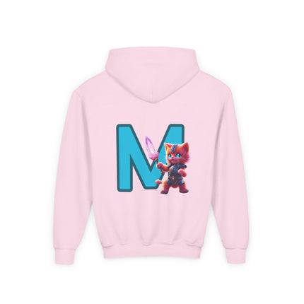 CUSTOM Letter M PERSONALIZED Warrior Cat Boys or Girls Hoodie Sweatshirt (ADD NAME TO FRONT)