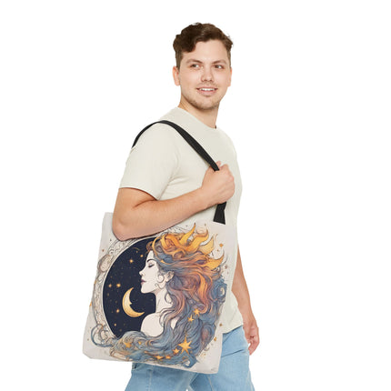 Moon Goddess Tote | Lunar Stars & Space Astronomy Grocery Bag | Laptop Book Carrier | Home Office Solar System Travel Overnight Gift