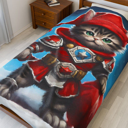 Christmas Blankets Kids Adults Blankets Velveteen Plush Blanket Cat Lovers Christmas Gift Santa Warrior Kitten Holiday Gift Cat Holiday Gift