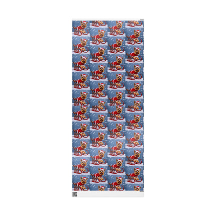 Dog Christmas Wrapping Paper Yorkshire Terrier, Santa Suit and Sled Yorkie Gift Wrap, Holiday Gift Wrap Roll