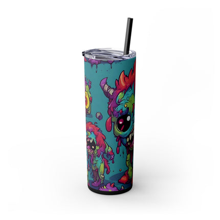 Kids Little Monster Skinny Tumbler | Colorful Funny Zombie Childs Insulated Cup | Furry Mutant Fun School Lunch Classroom Drink Traveler