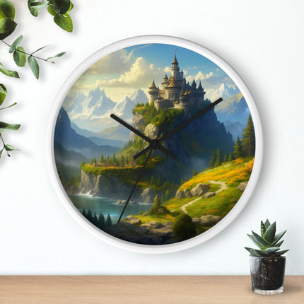 MEDIEVAL MOUNTAIN CASTLE Wall Clock - Fantasy Forest Kingdom Decor