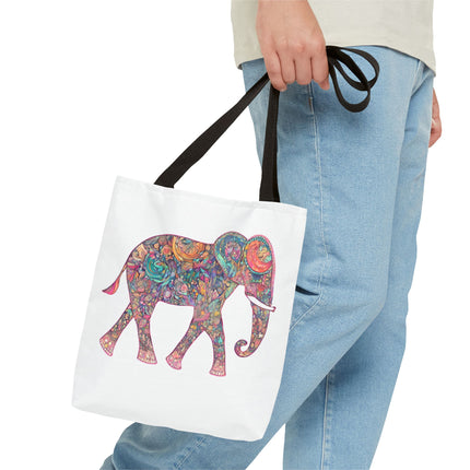 Elephant Gift Tote | Majestic Color Pattern Custom Grocery Bag | Animal Lovers Office Travel Carrier | Wild Safari Business Traveler
