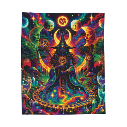 TRIPPY PAGAN MOON CYCLE Psychedelic Blanket